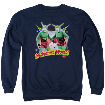 Navy men's crewneck sweatshirt with I Love Lucy In Another World graphic