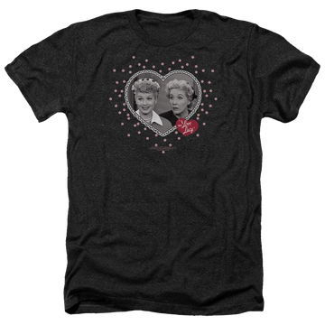 Charcoal men's heather t-shirt with I Love Lucy Hearts And Dots graphic
