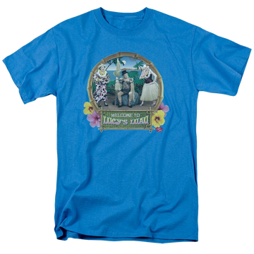 Turquoise men's regular fit t-shirt with I Love Lucy Lucys Luau graphic