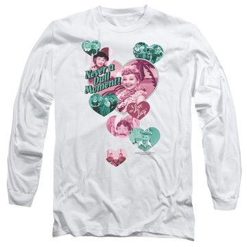 White men's long sleeve t-shirt with I Love Lucy Never A Dull Moment graphic