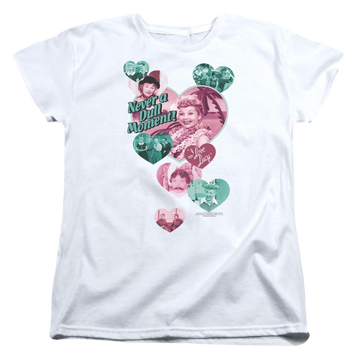White women's t-shirt with I Love Lucy Never A Dull Moment graphic