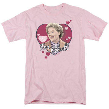 Pink men's regular fit t-shirt with I Love Lucy Im Ethel graphic