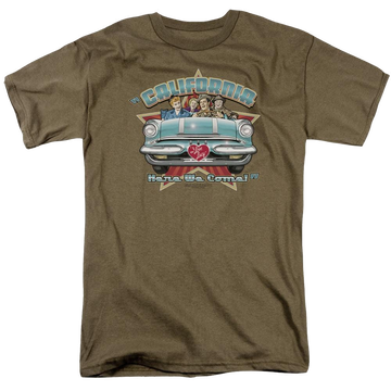 Safari green men's regular fit t-shirt with I Love Lucy California Here We Come graphic