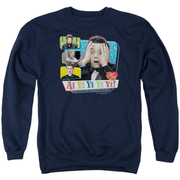 Navy men's crewneck sweatshirt with I Love Lucy Ai Yi Yi Yi Yi graphic
