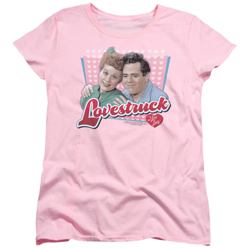 Pink women's t-shirt with I Love Lucy Lovestruck graphic