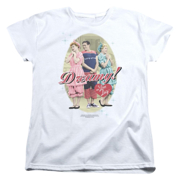 White women's t-shirt with I Love Lucy Dreamy! graphic