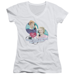 I Love Lucy Always Connected Juniors V-Neck T-Shirt Juniors V-Neck T-Shirt I Love Lucy   
