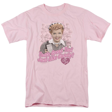 Pink men's regular fit t-shirt with I Love Lucy Tastes Like Candy graphic