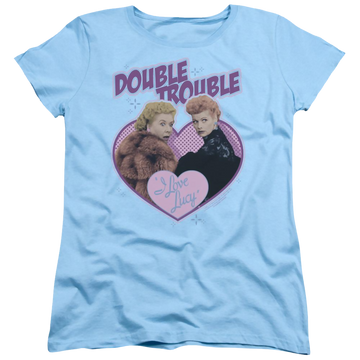 Light blue women's t-shirt with I Love Lucy Double Trouble graphic