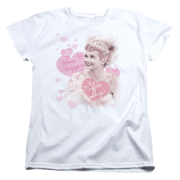 White women's t-shirt with I Love Lucy Show Stopper graphic