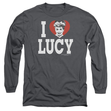 Charcoal men's long sleeve t-shirt with I Love Lucy graphic