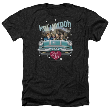 Charcoal men's heather t-shirt with I Love Lucy Hollywood Road Trip graphic