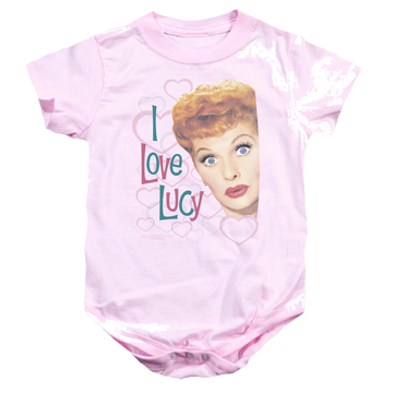 Pink baby bodysuit with I Love Lucy Hollywood Open Hearts graphic