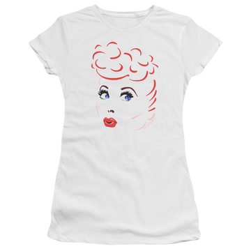 White juniors t-shirt with I Love Lucy Lines Face graphic