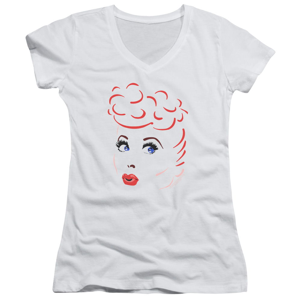 I Love Lucy Lines Face Juniors V-Neck T-Shirt Juniors V-Neck T-Shirt I Love Lucy   