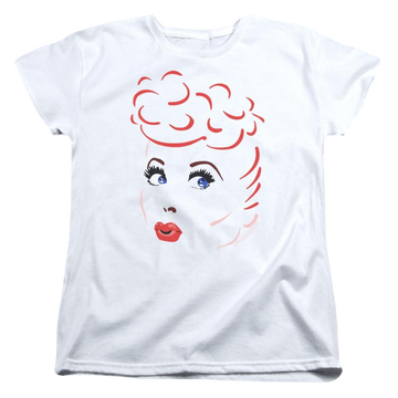 White women's t-shirt with I Love Lucy Lines Face graphic