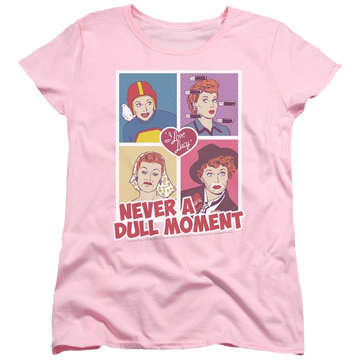 Pink women's t-shirt with I Love Lucy Panels graphic