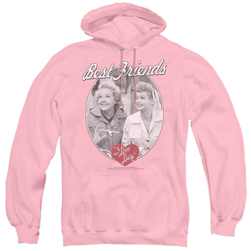 Pink pullover hoodie with I Love Lucy Best Friends graphic
