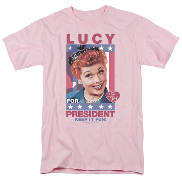 Pink men's regular fit t-shirt with I Love Lucy For President graphic