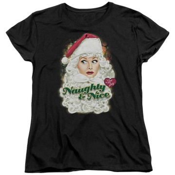 Black women's t-shirt with I Love Lucy Santa graphic