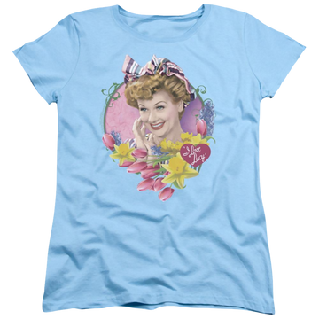 Light blue women's t-shirt with I Love Lucy Springtime graphic