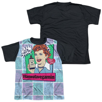 I Love Lucy All Over Vita Comic youth black back t-shirt for ages 8 to 12