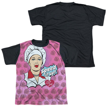 I Love Lucy All Over Speed It Up youth black back t-shirt for ages 8 to 12
