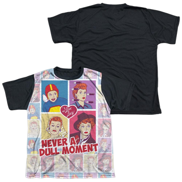 I Love Lucy All Over Panels youth black back t-shirt for ages 8 to 12