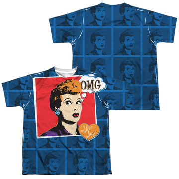 I Love Lucy Omg youth all-over print t-shirt for ages 8 to 12