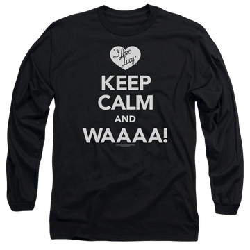 Black men's long sleeve t-shirt with I Love Lucy Keep Calm Waaa graphic