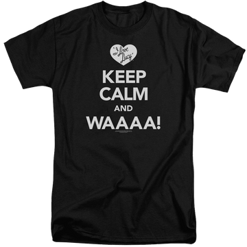 Black men's tall fit t-shirt with I Love Lucy Keep Calm Waaa graphic