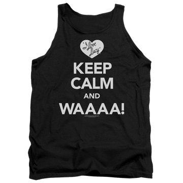 Black men's tank with I Love Lucy Keep Calm Waaa graphic