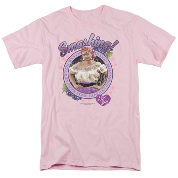 Pink men's regular fit t-shirt with I Love Lucy Smashing graphic