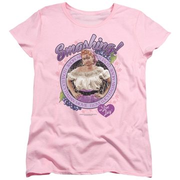 Pink women's t-shirt with I Love Lucy Smashing graphic