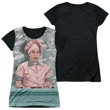 I Love Lucy Chocolate Belt Juniors Black Back T-Shirt Juniors Black Back T-Shirt I Love Lucy   
