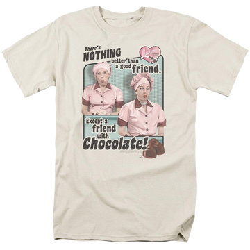 Cream men's regular fit t-shirt with I Love Lucy Friends And Chocolate graphic