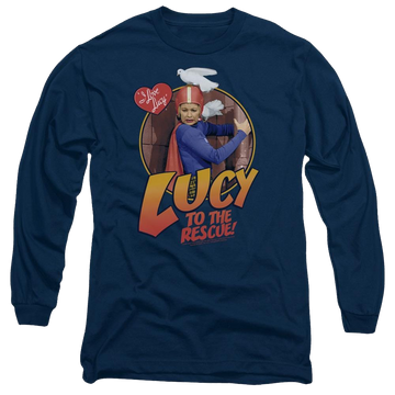Navy men's long sleeve t-shirt with I Love Lucy To The Rescue graphic