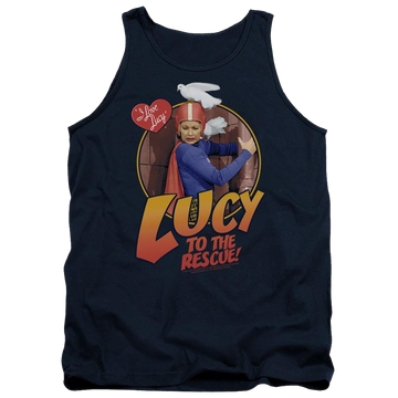 Navy men's tank with I Love Lucy To The Rescue graphic