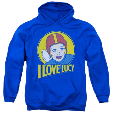 Royal pullover hoodie with I Love Lucy Lb Super Comic graphic