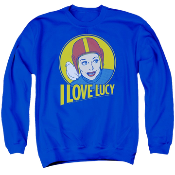 Royal men's crewneck sweatshirt with I Love Lucy Lb Super Comic graphic