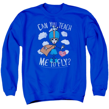 Royal men's crewneck sweatshirt with I Love Lucy Fly graphic