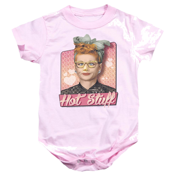 Pink baby bodysuit with I Love Lucy Hot Stuff graphic