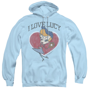 Light blue pullover hoodie with I Love Lucy Baseball Diva graphic