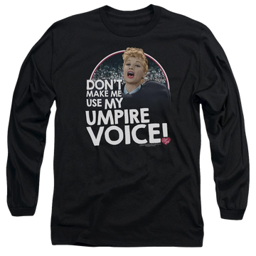 Black men's long sleeve t-shirt with I Love Lucy Umpire graphic