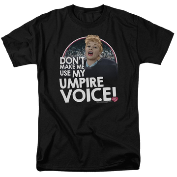 Black men's regular fit t-shirt with I Love Lucy Umpire graphic