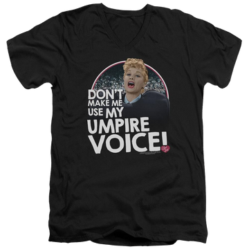 Black men's v-neck t-shirt with I Love Lucy Umpire graphic