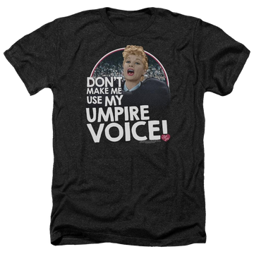 Charcoal men's heather t-shirt with I Love Lucy Umpire graphic