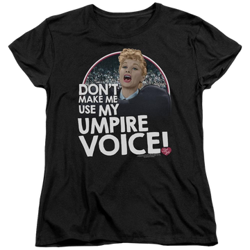 Black women's t-shirt with I Love Lucy Umpire graphic