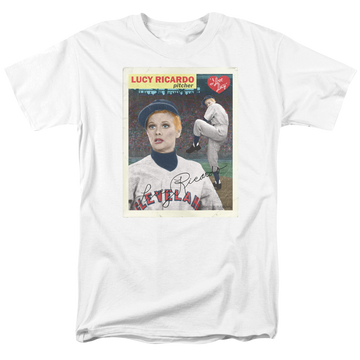 White men's regular fit t-shirt with I Love Lucy Trading Card graphic