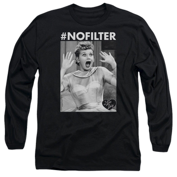Black men's long sleeve t-shirt with I Love Lucy No Filter graphic